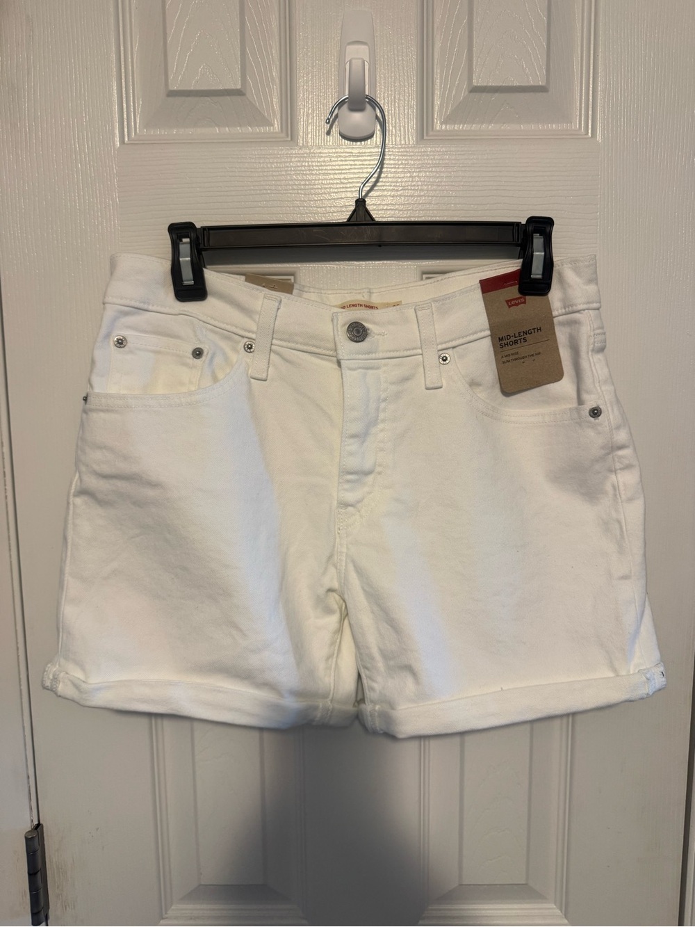 Levi’s Women’s Mid-Length White Denim Shorts